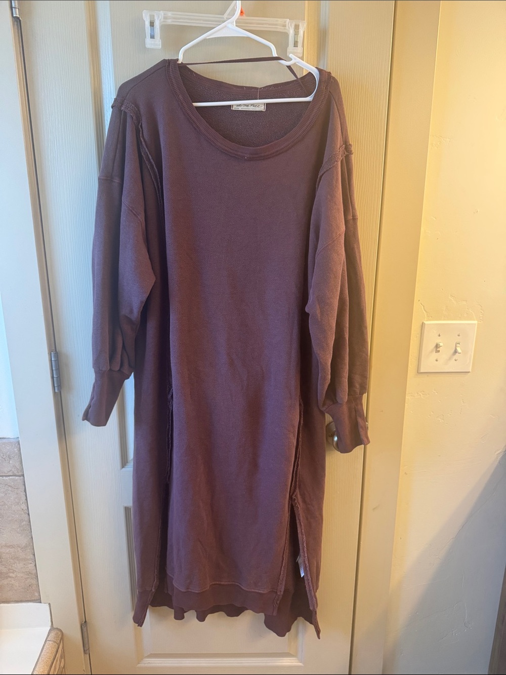 We The Free Long Camden Sleeve Midi Sweatshirt Dress in berry